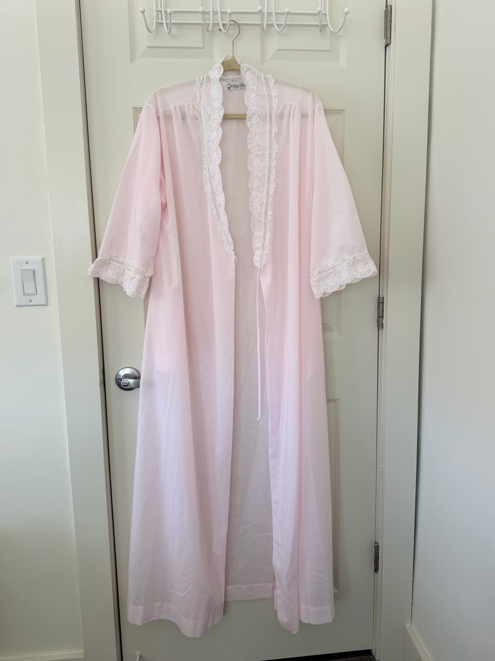 Vintage Christian Dior Lingerie Sheer Pink Lace Peignoir Robe - one size